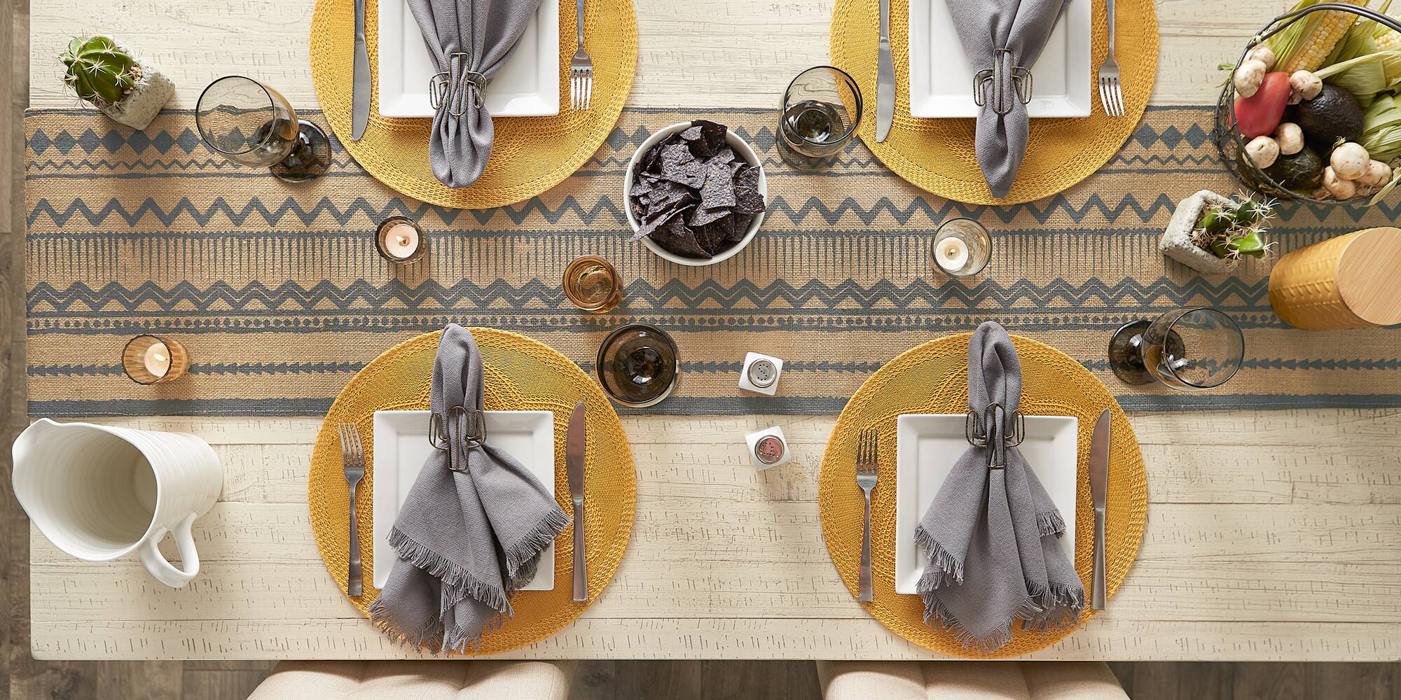 DII® Mineral Aztec Print On Natural Jute Table Runner 14x72
